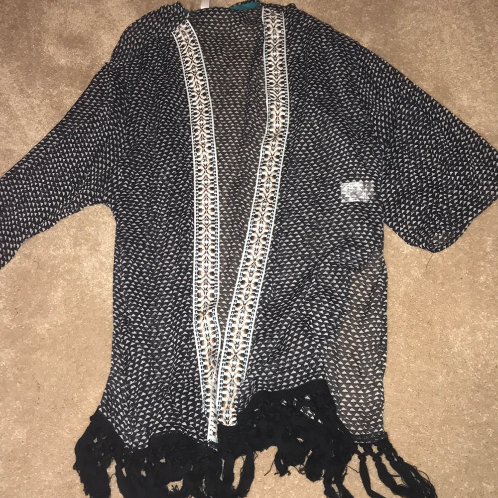 Black patterned sheer cardigan